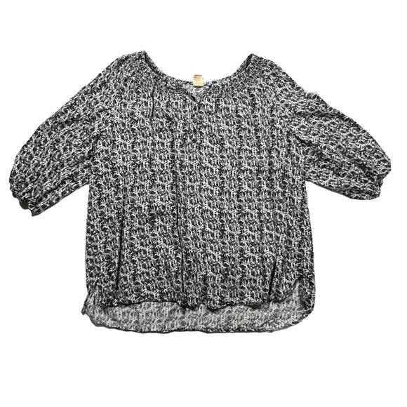 Faded Glory Abstract Print Blouse Top Raglan Style 3/4 Sleeves Black White 3X - Picture 1 of 11